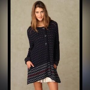 Free People Women's Button Front Cardigan Pockets Blue Cottagecore hooded size S